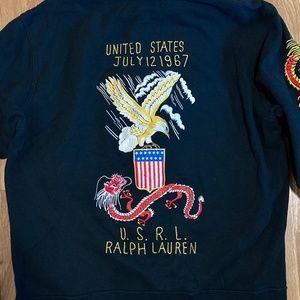 RARE RLX Ralph Lauren Men L Embroidered Eagle & Dragon  Hooded Zip Jacket Black